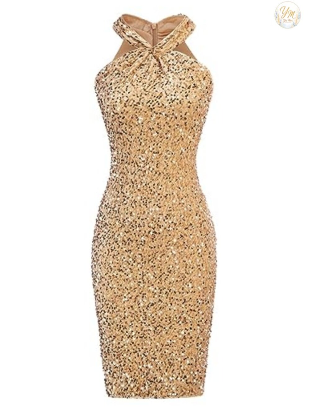 Sequin Halter Bodycon Dress Sparkly Sleeveless Cocktail Party Midi